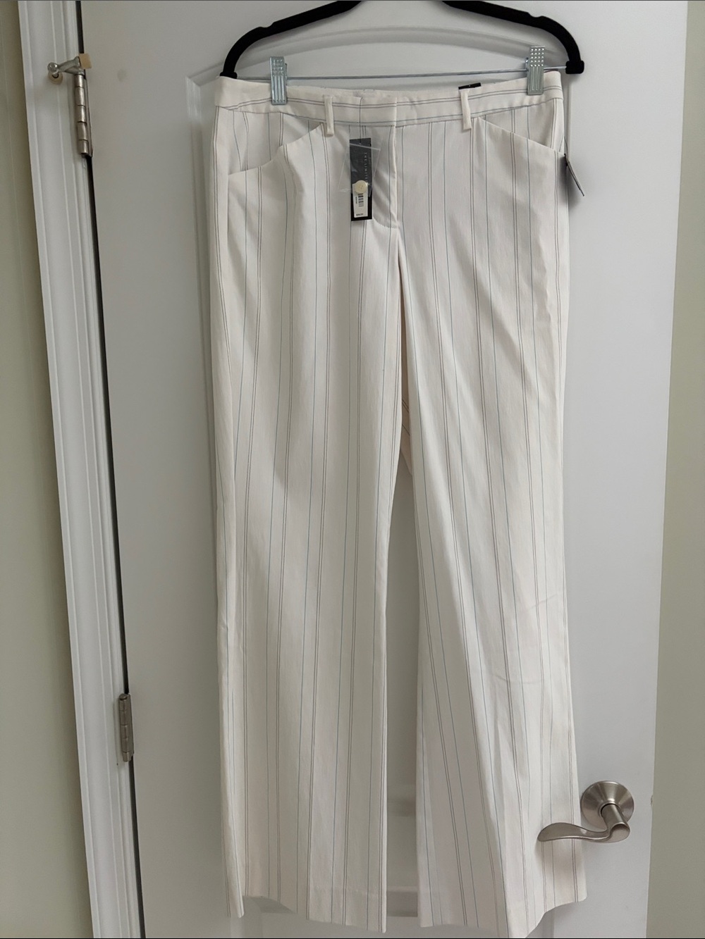 The Limited Cream Trousers with Teal and Black Pinstripes